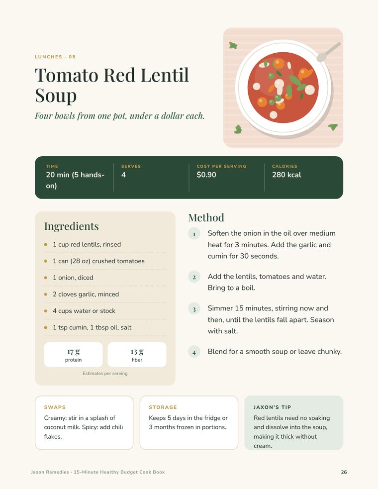 Recipe page: Tomato Red Lentil Soup